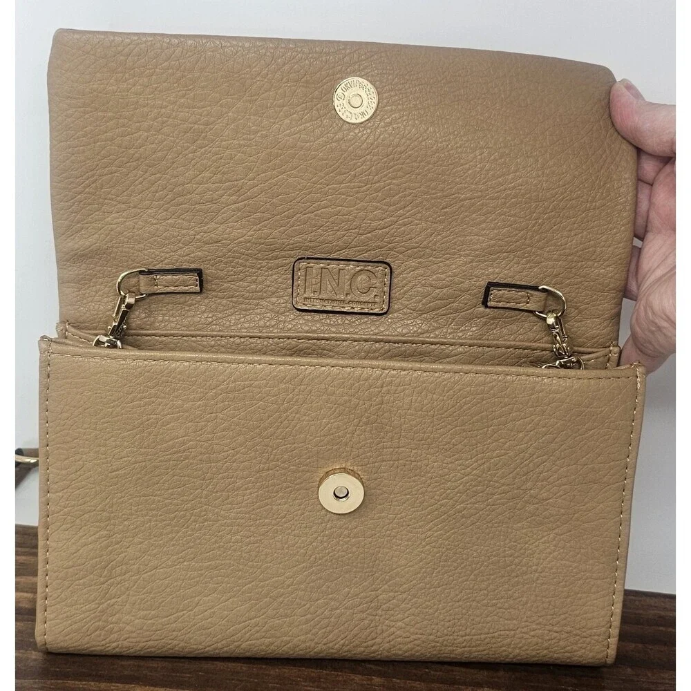 I.N.C. International Concepts Tan Averry Tunnel Convertible Clutch Crossbody